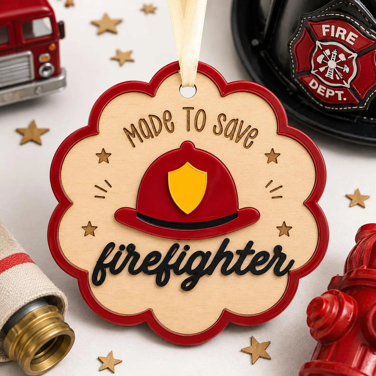 Scalloped Firefighter Ornament - Glowforge