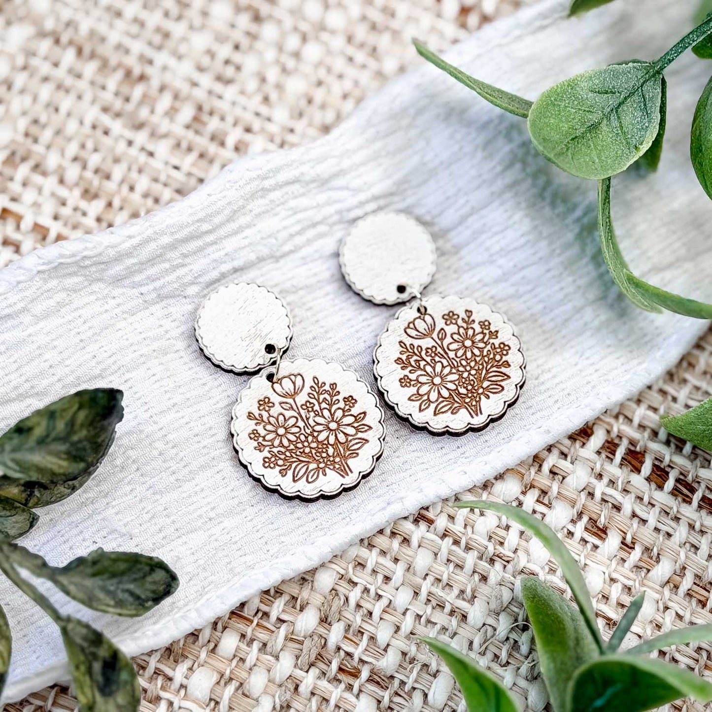 Scalloped Floral Circle Dangle Earrings - Glowforge