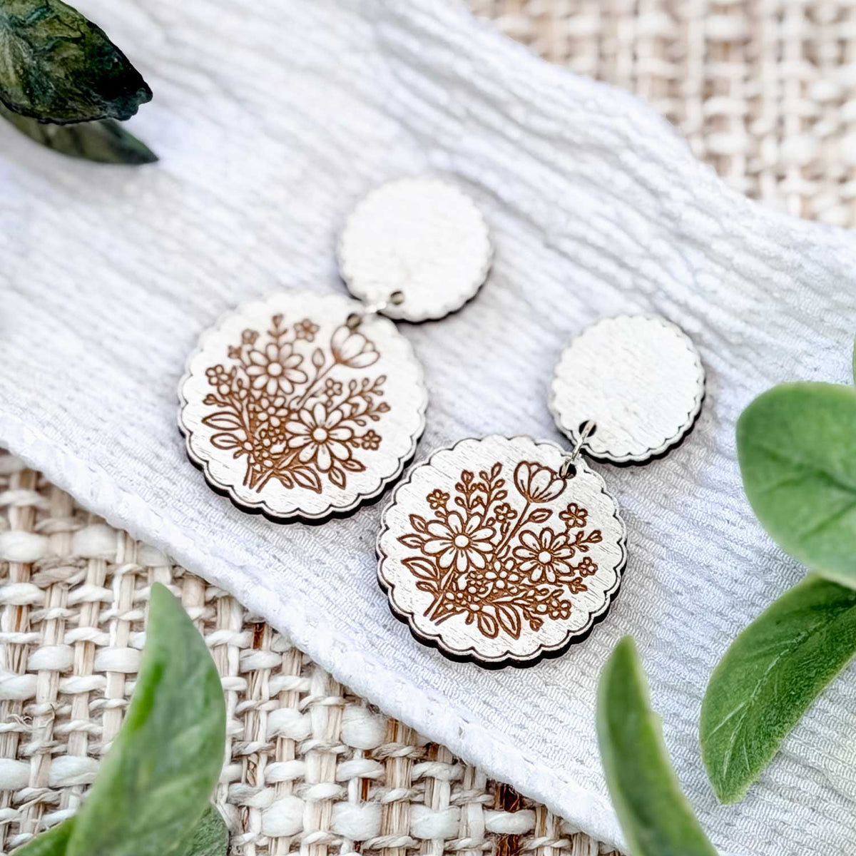 Scalloped Floral Circle Dangle Earrings - Glowforge