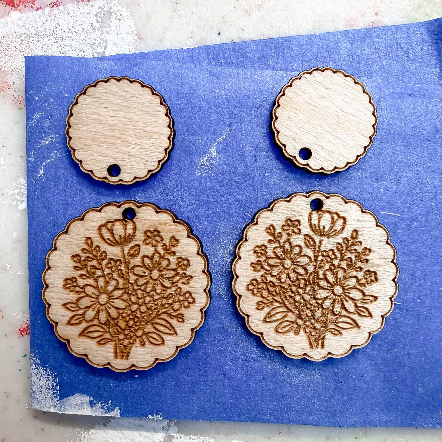 Scalloped Floral Circle Dangle Earrings - Glowforge