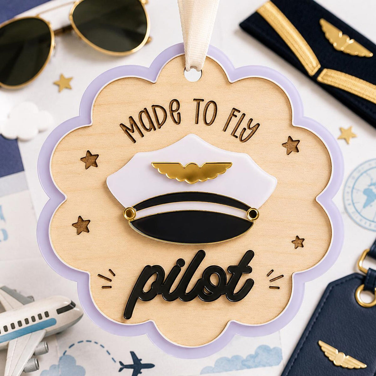 Scalloped Pilot Aviation Ornament - Glowforge