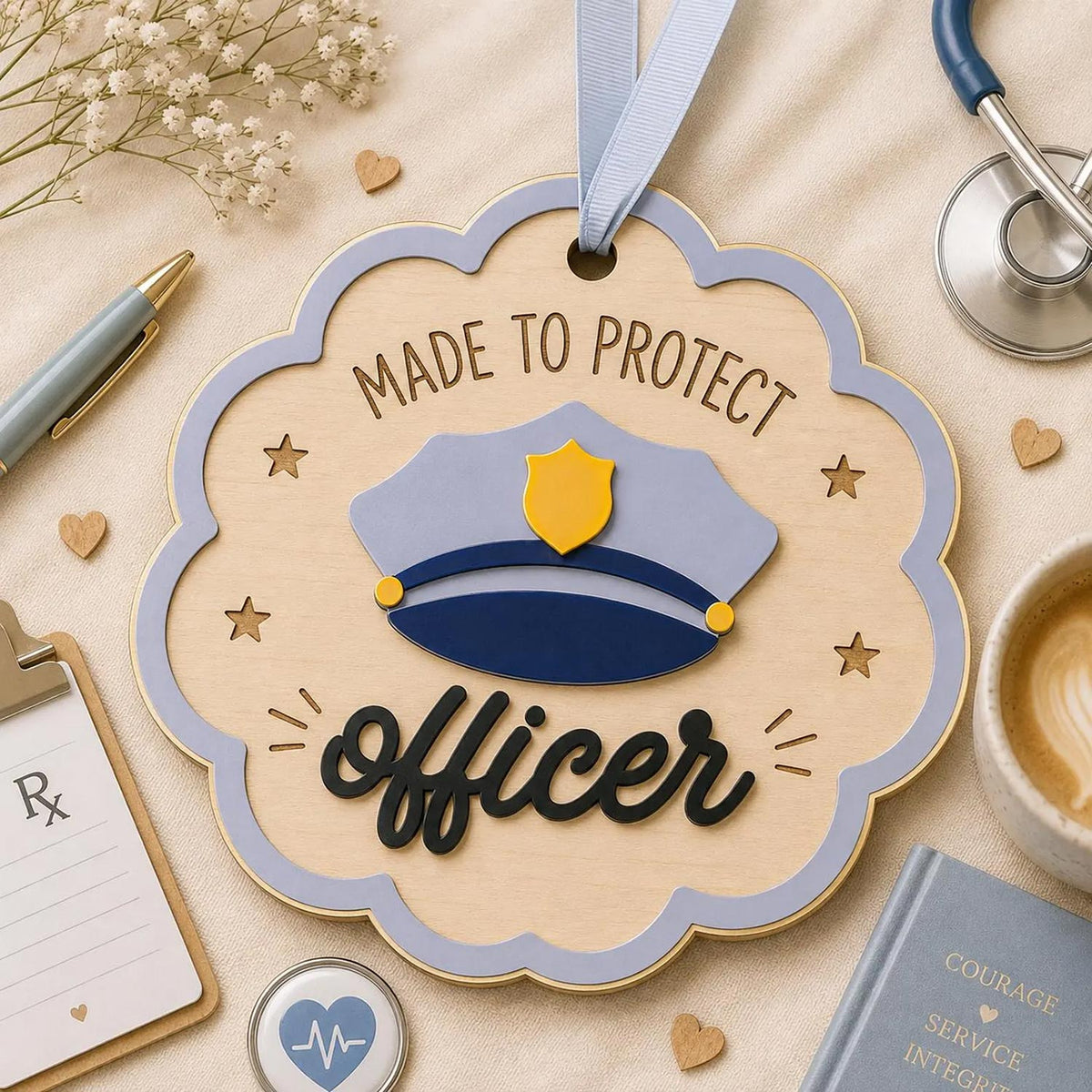 Scalloped Police Officer Ornament - Glowforge