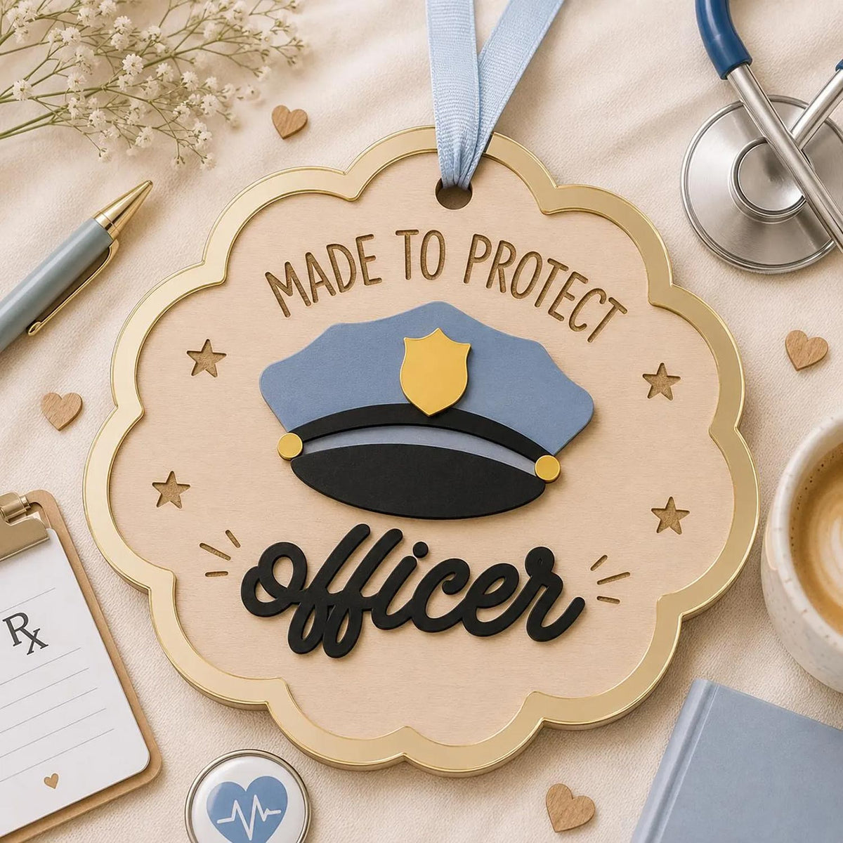 Scalloped Police Officer Ornament - Glowforge
