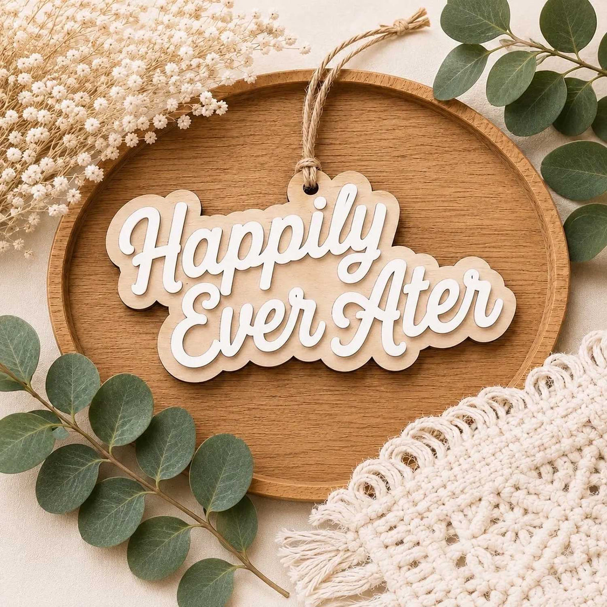 Script Happily Ever After Ornament - Glowforge
