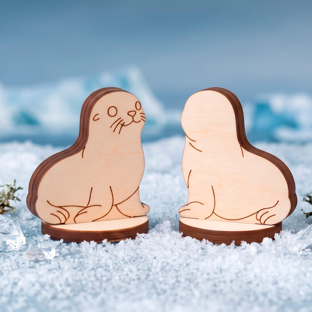 Sea Lion Toy - Wooden Ocean Animal Figure for Play & Painting- Glowforge