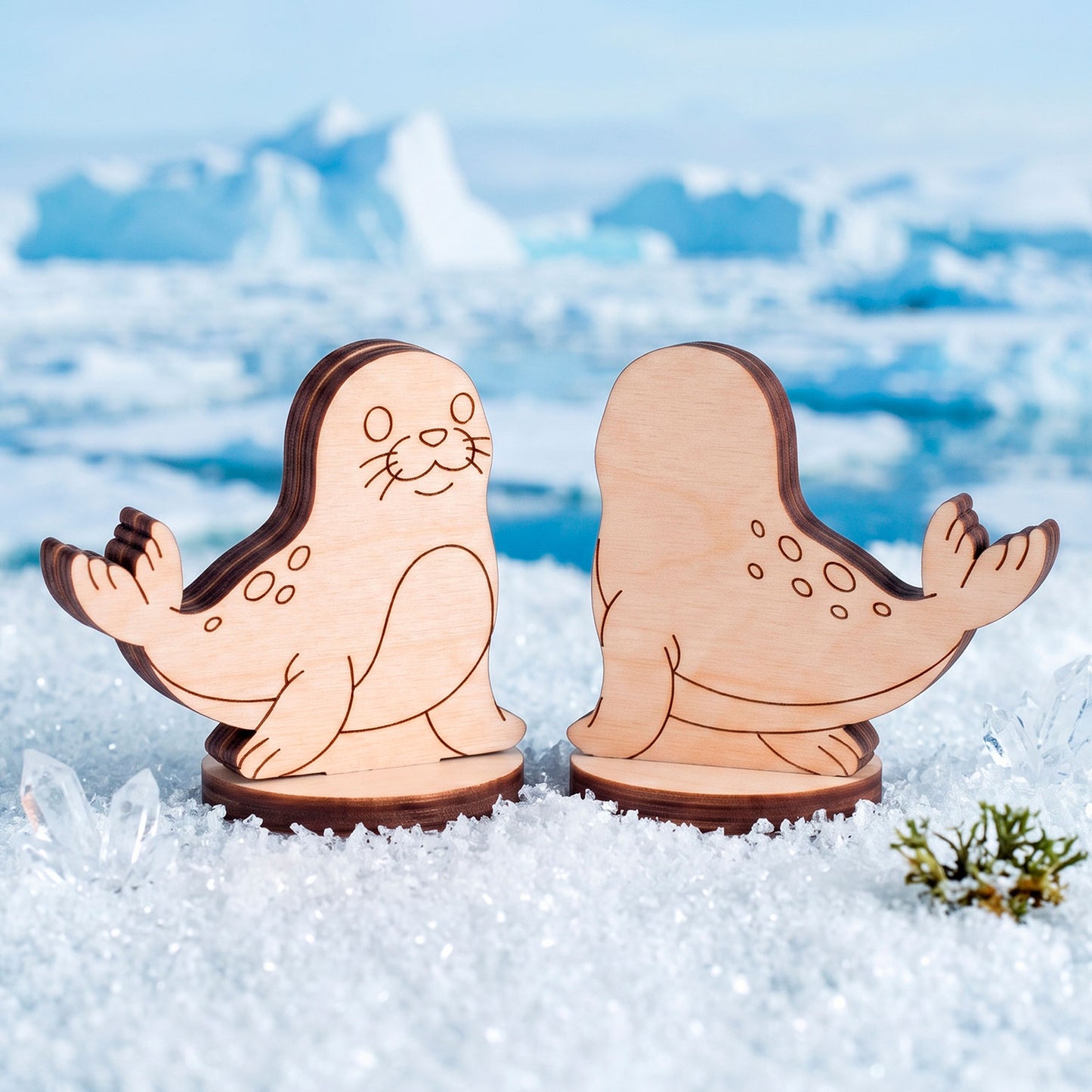 Seal Toy - Wooden Polar Animal Figure for Kids, Learning & Painting