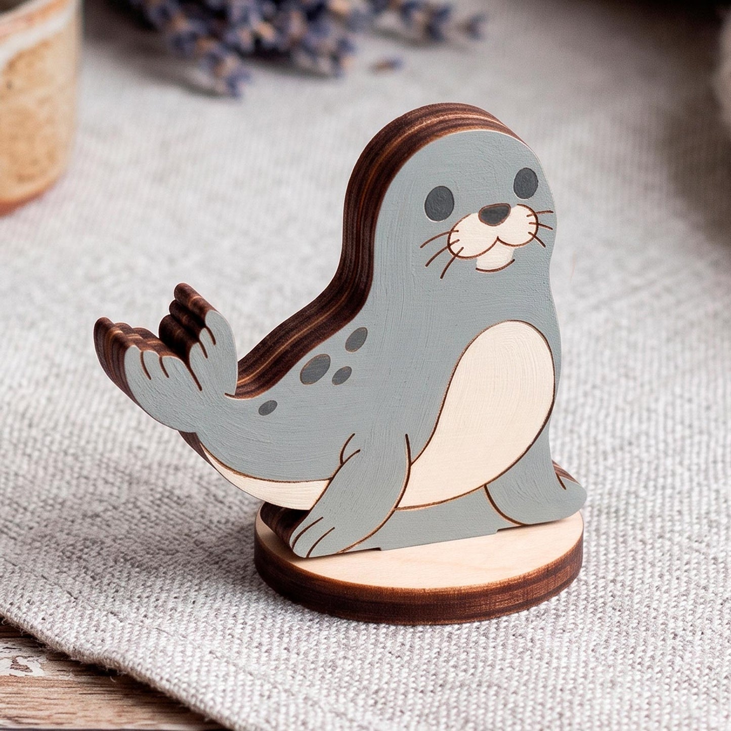 Seal Toy - Wooden Polar Animal Figure for Kids, Learning & Painting