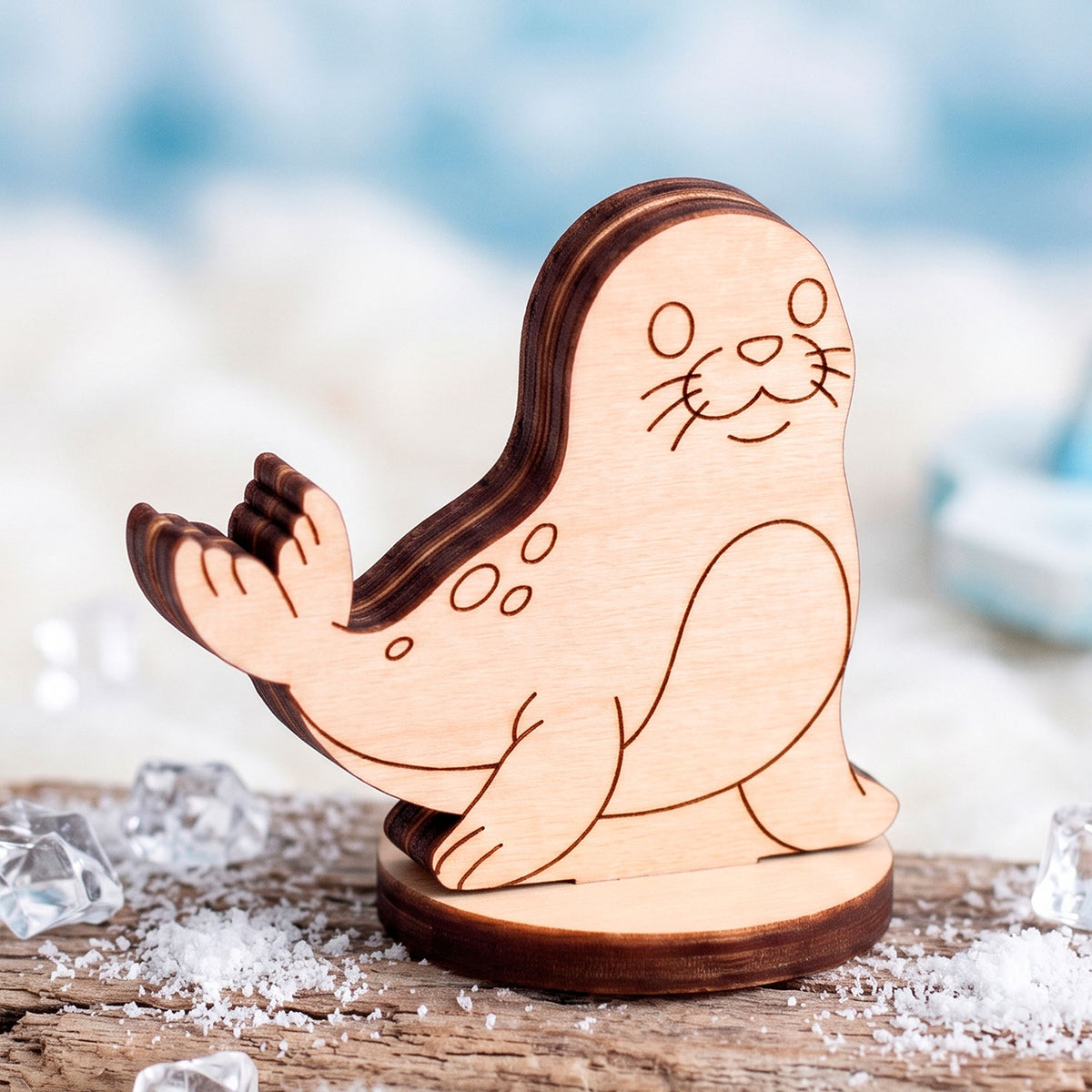 Seal Toy - Wooden Polar Animal Figure for Kids, Learning & Painting