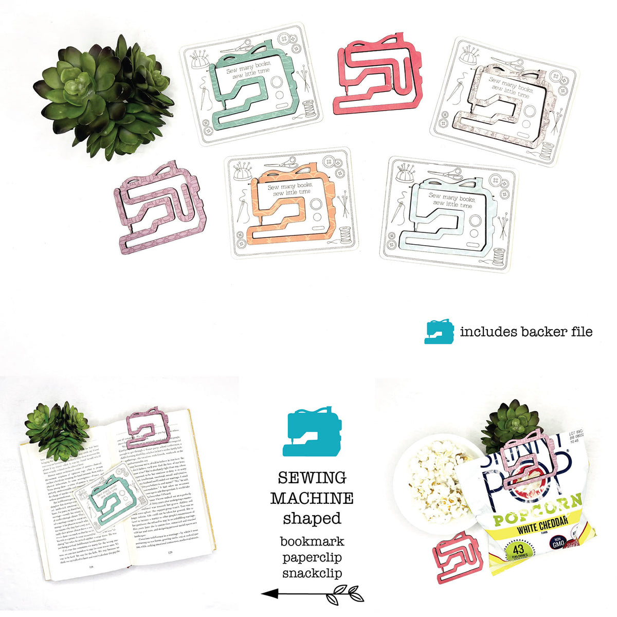 Sewing Machine Shaped Bookmark with Card Backer - Paperclip - Snack Bag Closure - Glowforge