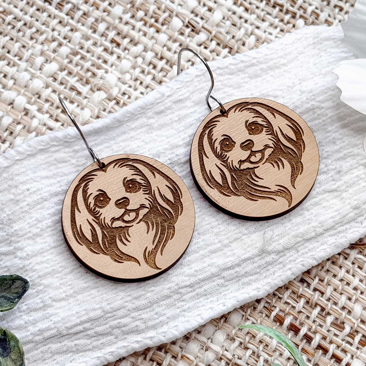 Shih Tzu Engraved Disc Earrings #1 - Glowforge