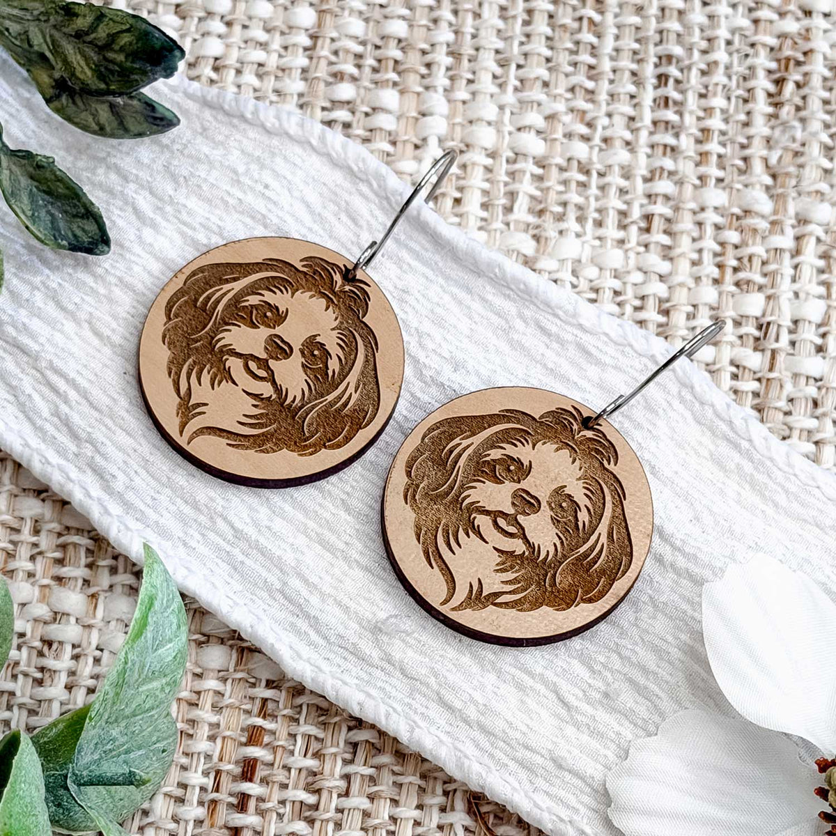 Shih Tzu Engraved Disc Earrings #2 - Glowforge