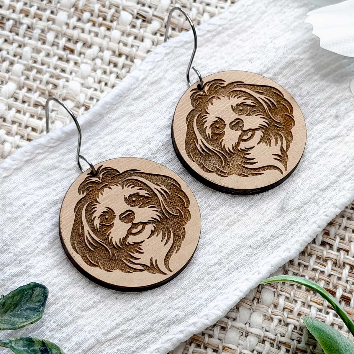 Shih Tzu Engraved Disc Earrings #2 - Glowforge