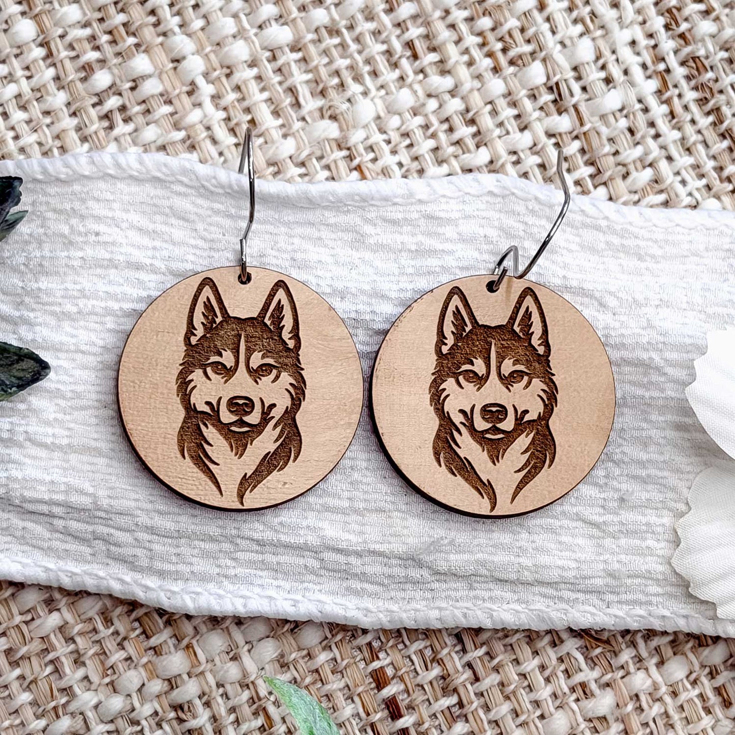 Siberian Husky Engraved Disc Earrings - Glowforge
