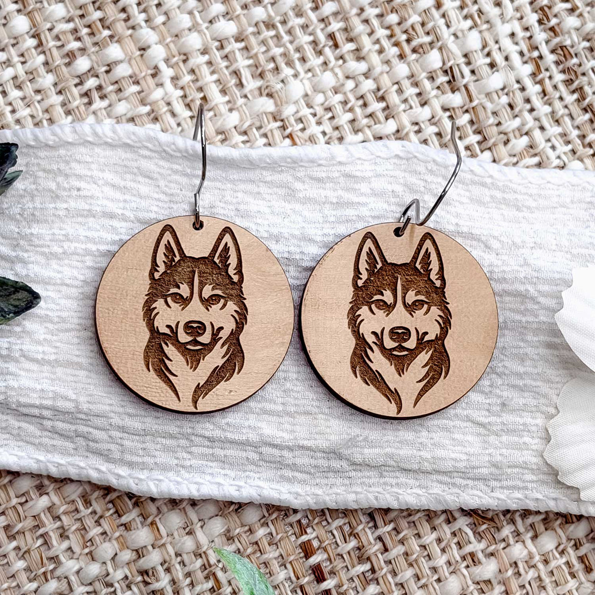 Siberian Husky Engraved Disc Earrings - Glowforge