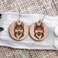 Siberian Husky Engraved Disc Earrings - Glowforge