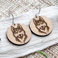 Siberian Husky Engraved Disc Earrings - Glowforge