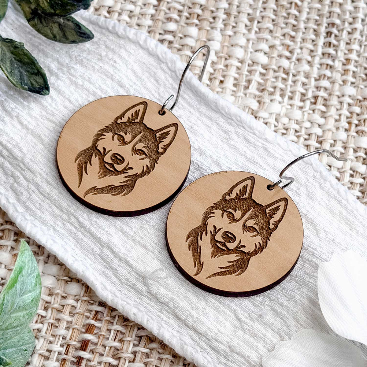 Siberian Husky Engraved Disc Earrings - Glowforge