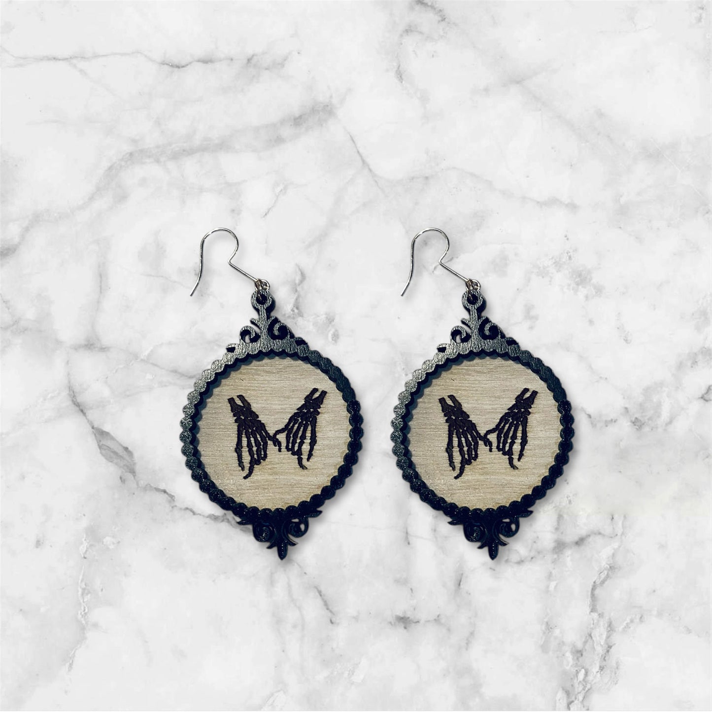Skeleton Heart Hand Halloween Picture Frame Earrings - Glowforge