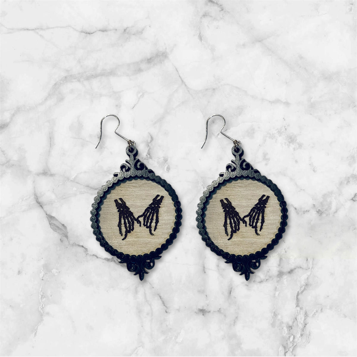 Skeleton Heart Hand Halloween Picture Frame Earrings - Glowforge