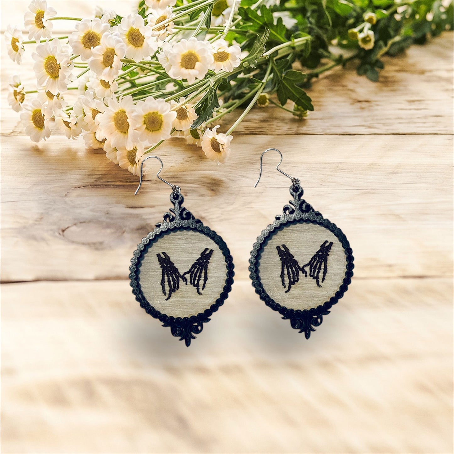 Skeleton Heart Hand Halloween Picture Frame Earrings  - Glowforge