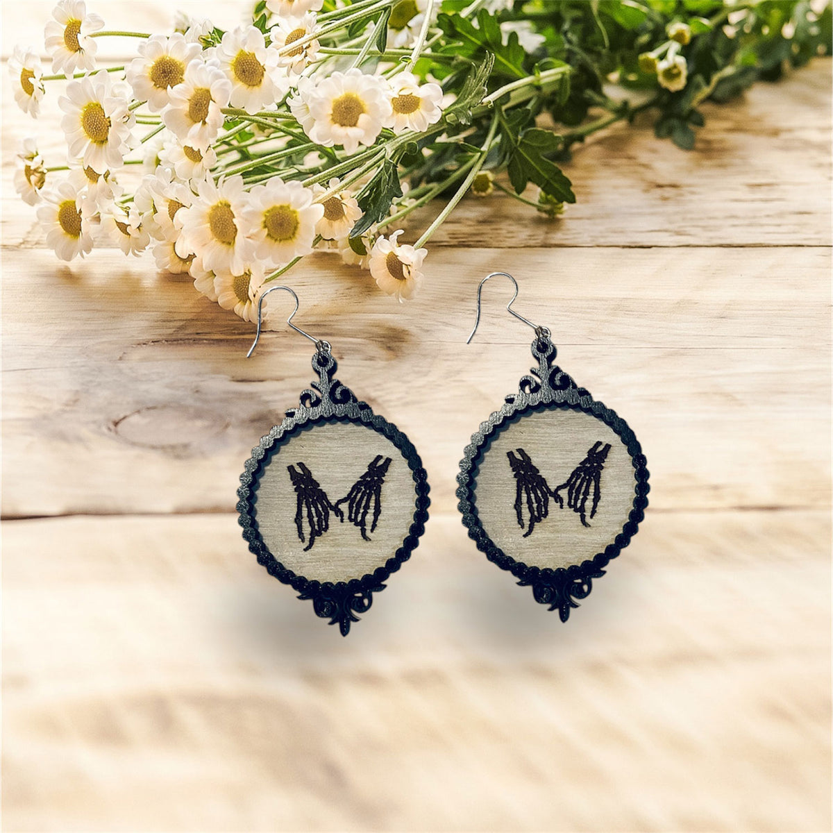 Skeleton Heart Hand Halloween Picture Frame Earrings  - Glowforge