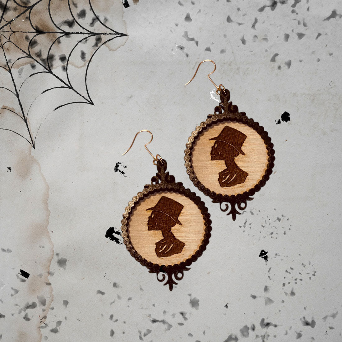 Skeleton Silhouette Halloween Picture Frame Layered Earrings - Glowforge