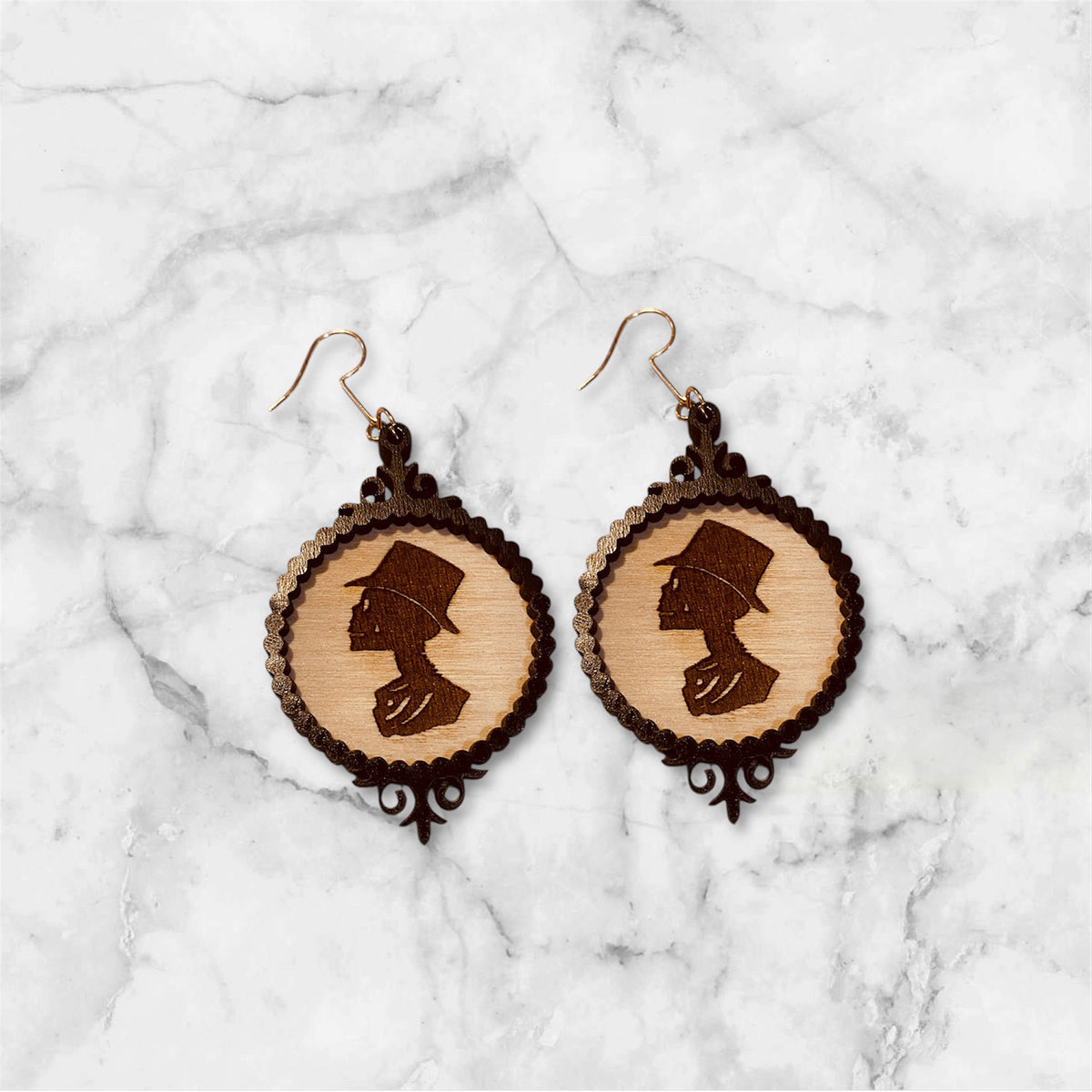 Skeleton Silhouette Halloween Picture Frame Layered Earrings - Glowforge