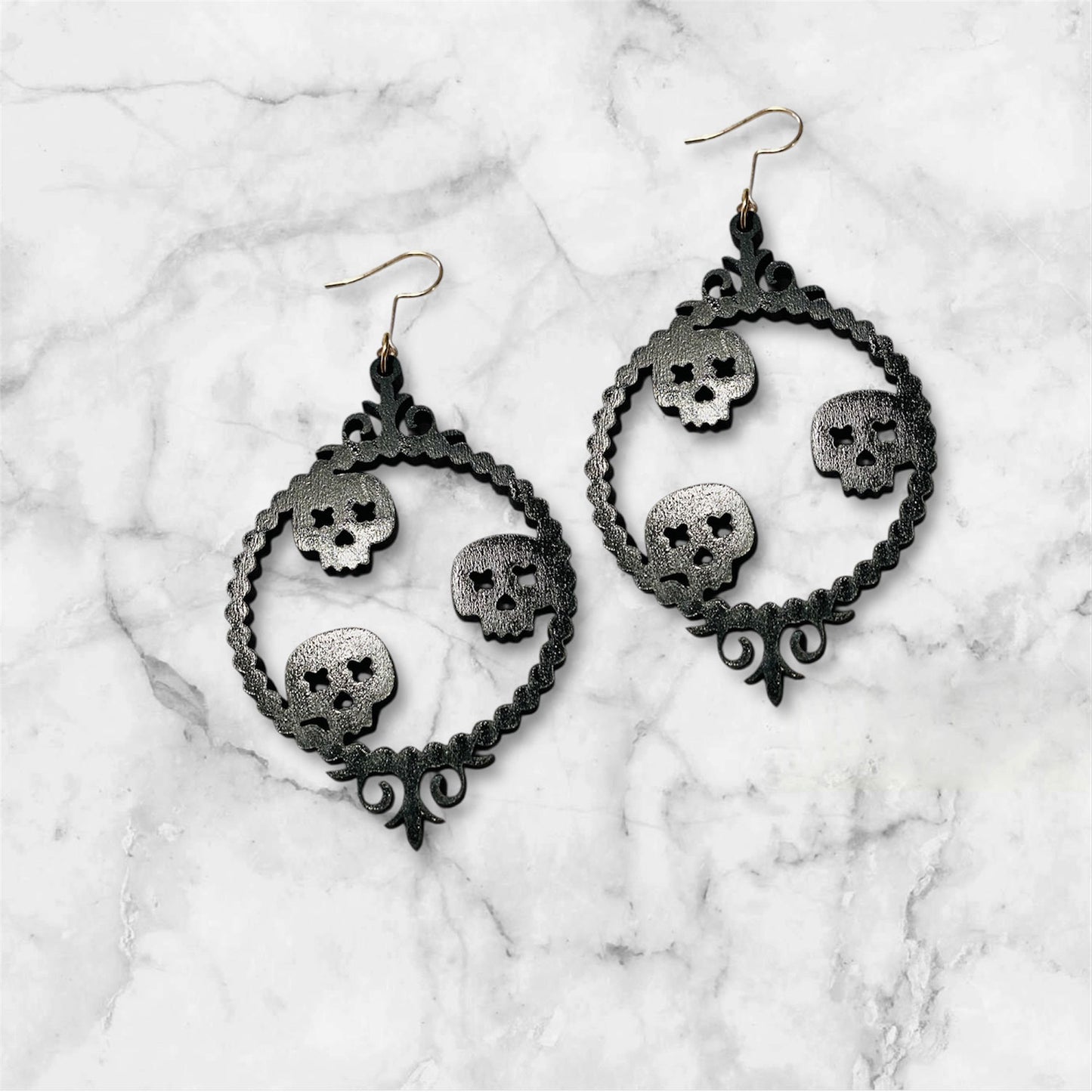Skull Picture Frame Halloween Earrings - Glowforge