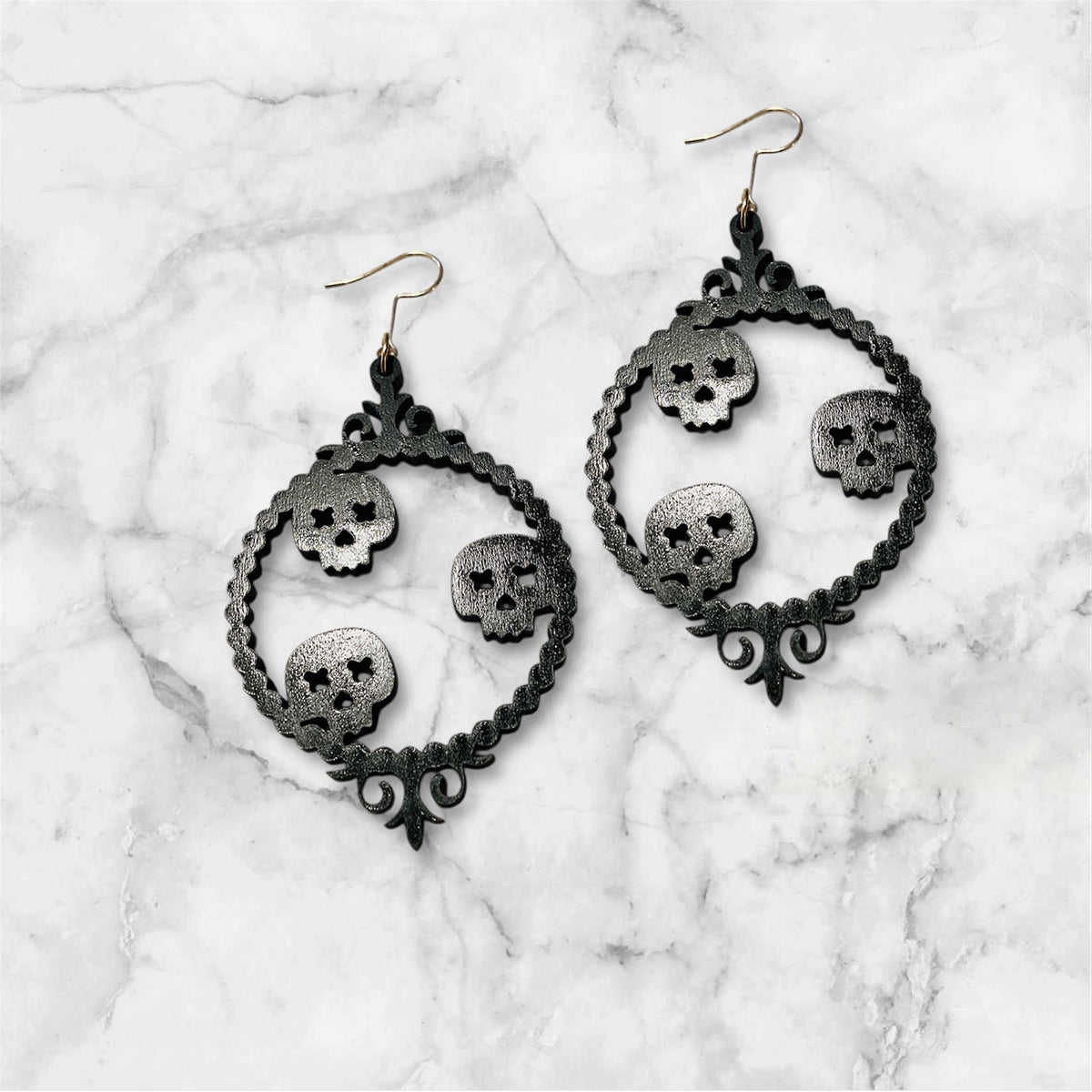 Skull Picture Frame Halloween Earrings - Glowforge