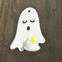 Sleepy Ghost LED Tea Light Candle Holder - Halloween Wall Decor - Glowforge
