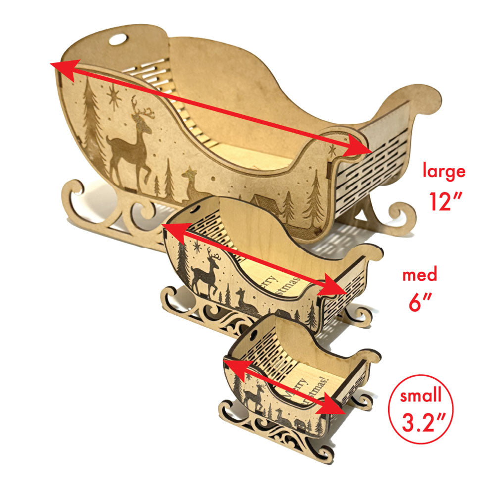 Small Living Hinge Christmas Sleigh – Ornament & Gift Card Holder (Light Proofgrade) - Glowforge