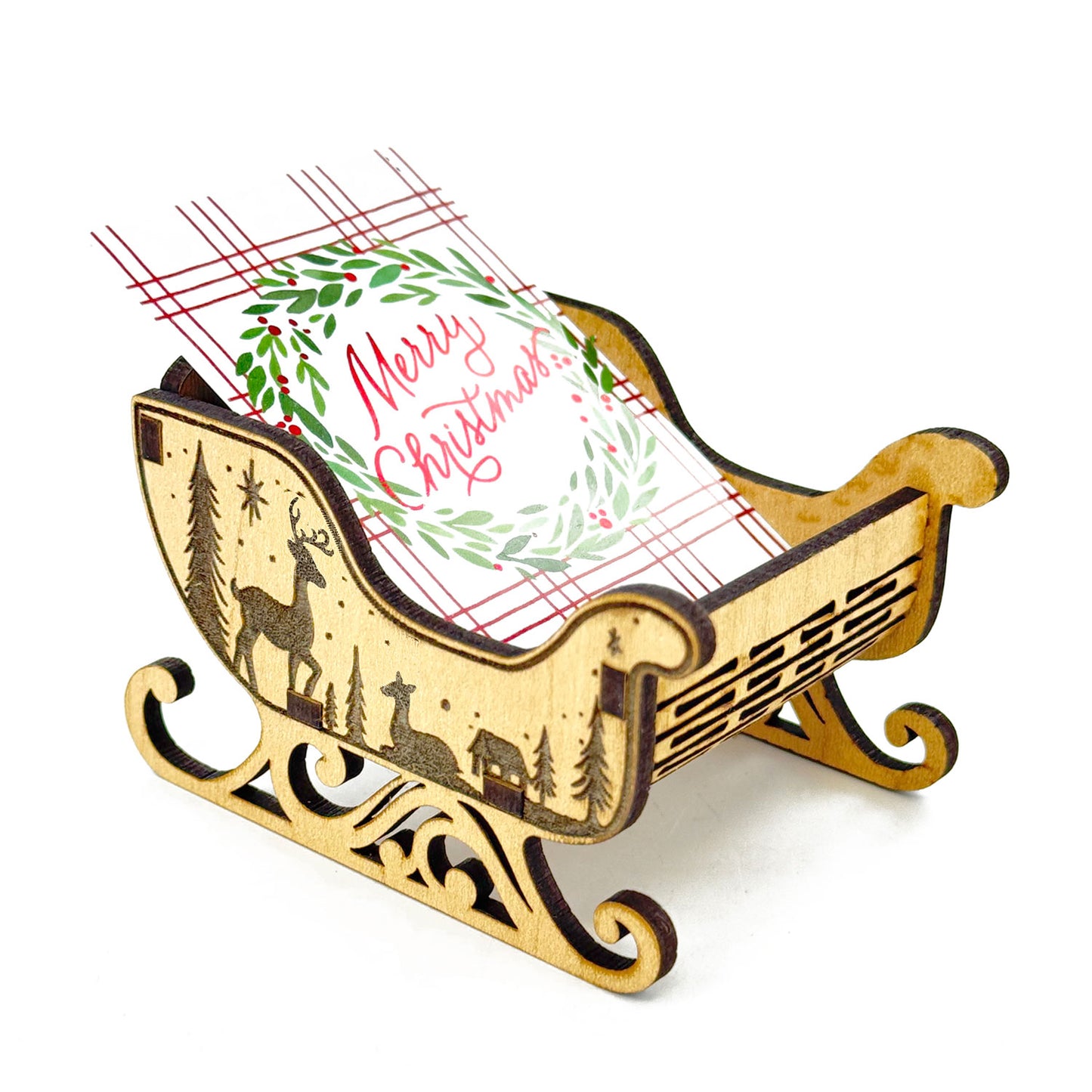 Small Living Hinge Christmas Sleigh – Ornament & Gift Card Holder (Medium Proofgrade) - Glowforge