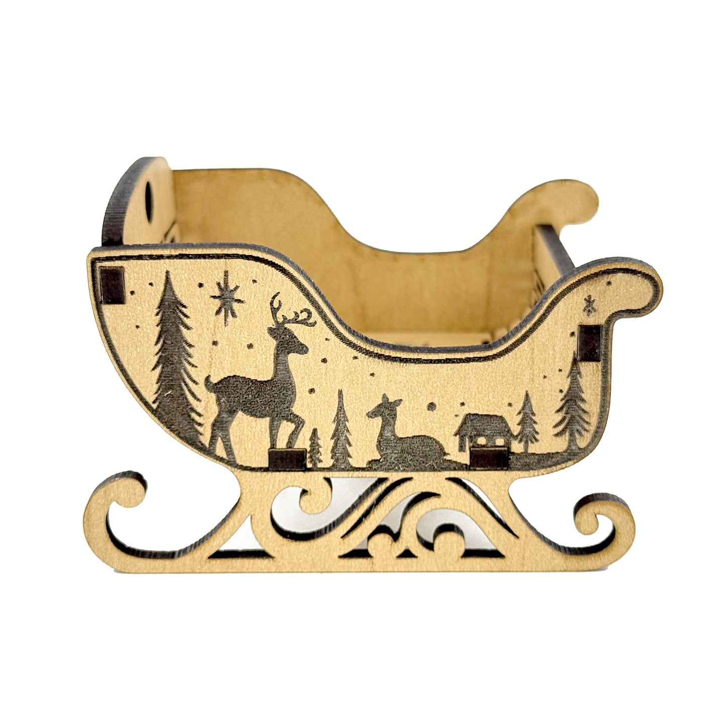 Small Living Hinge Christmas Sleigh – Ornament & Gift Card Holder (Medium Proofgrade) - Glowforge