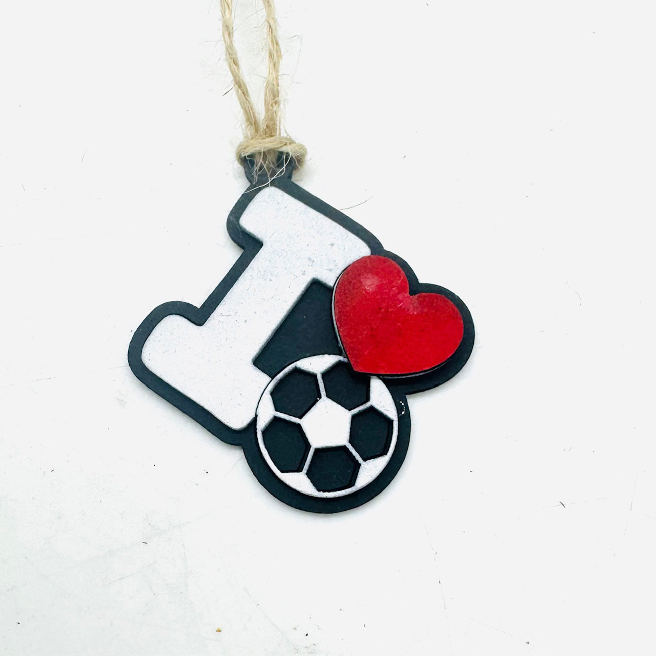 Soccer I Love Sports Car Charm - Team Spirit Hanging Ornament - Glowforge