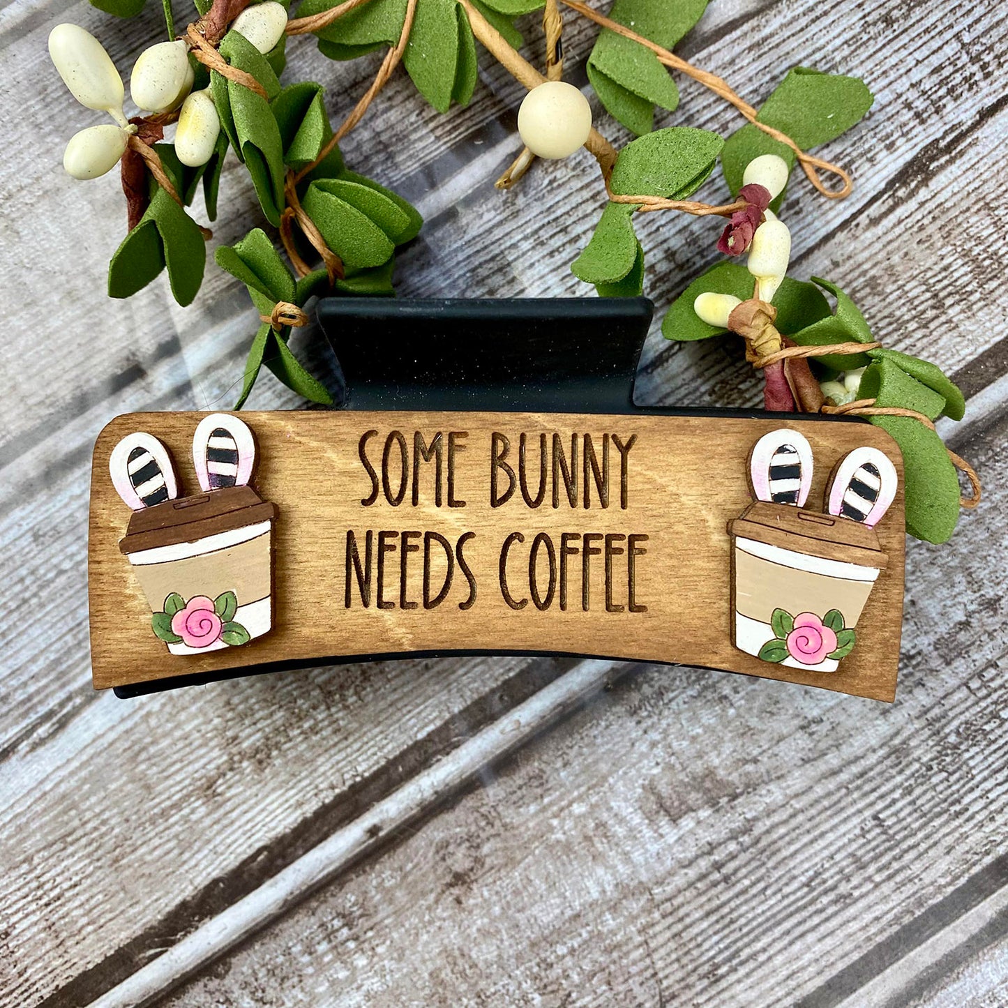 Somebunny Needs Coffee Hair Clip