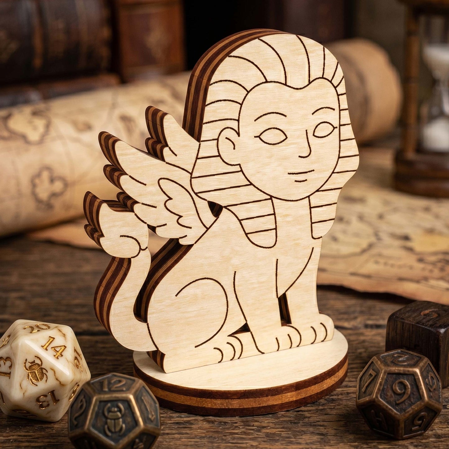 Sphinx Tabletop Figurine - Mythical Egyptian Guardian, Lion with Human Head Statue - Glowforge
