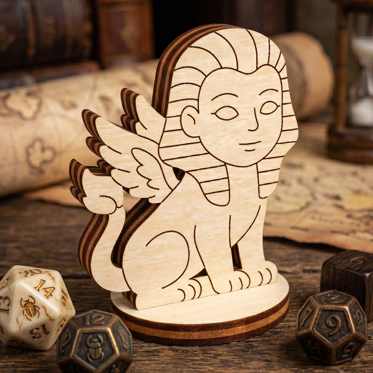 Sphinx Tabletop Figurine - Mythical Egyptian Guardian, Lion with Human Head Statue - Glowforge