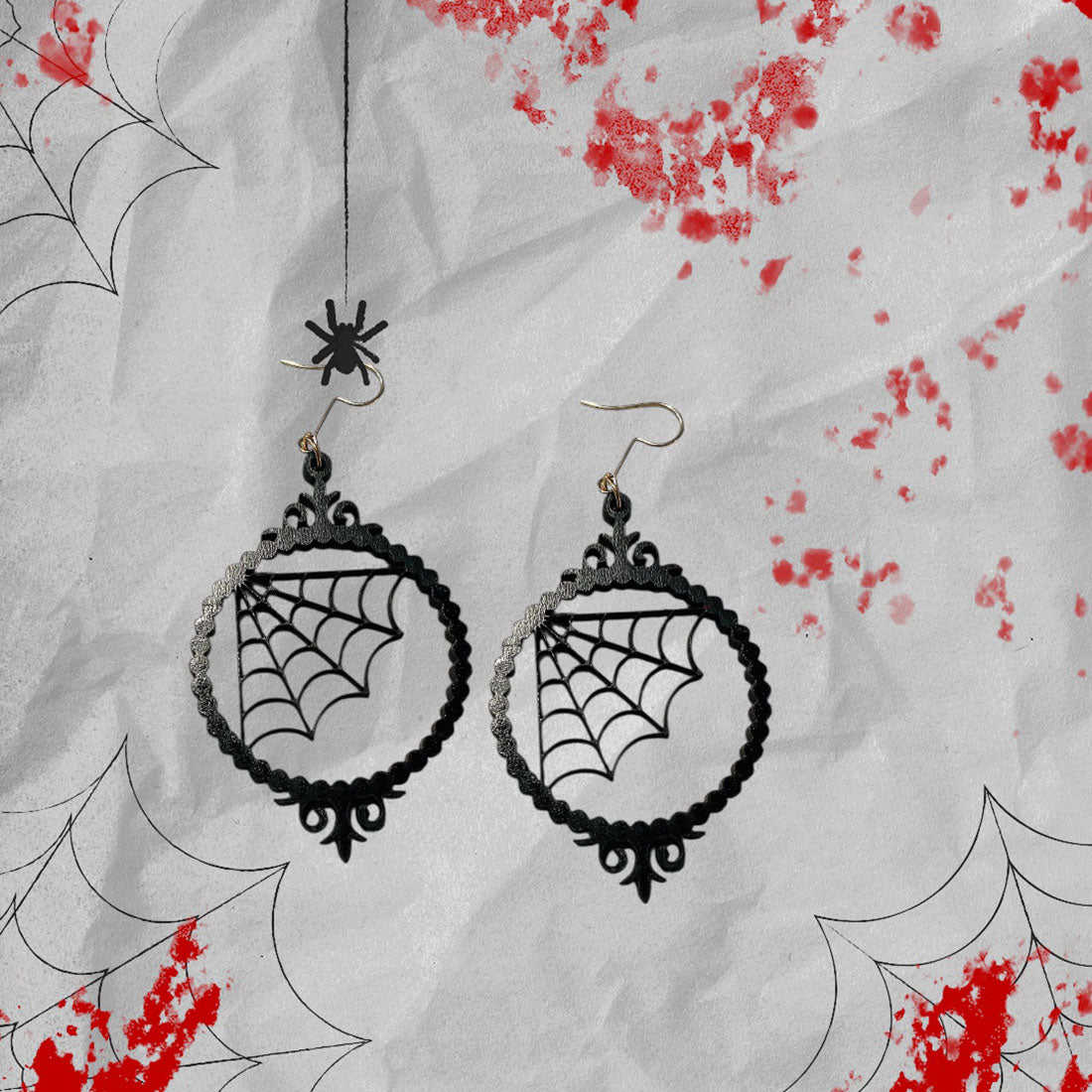 Spider Web Picture Frame Halloween Earrings - Glowforge