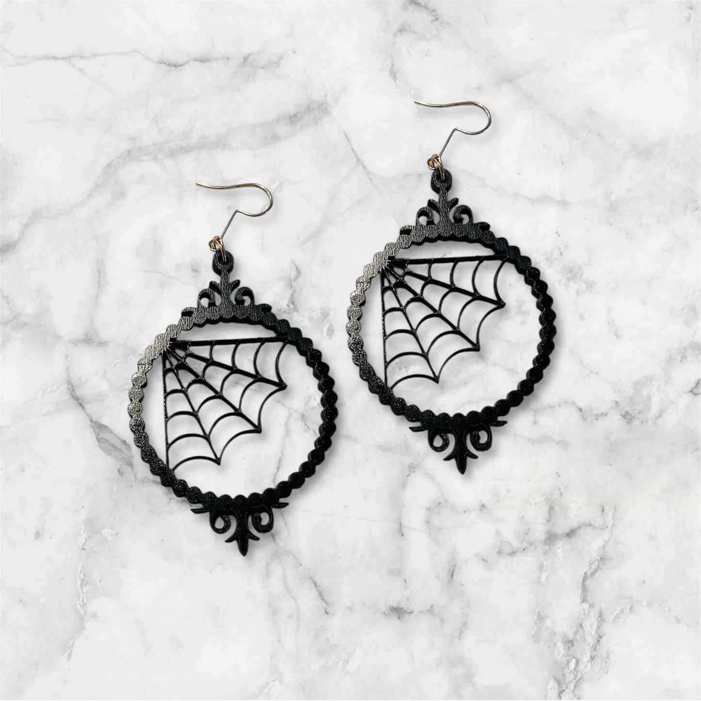 Spider Web Picture Frame Halloween Earrings - Glowforge