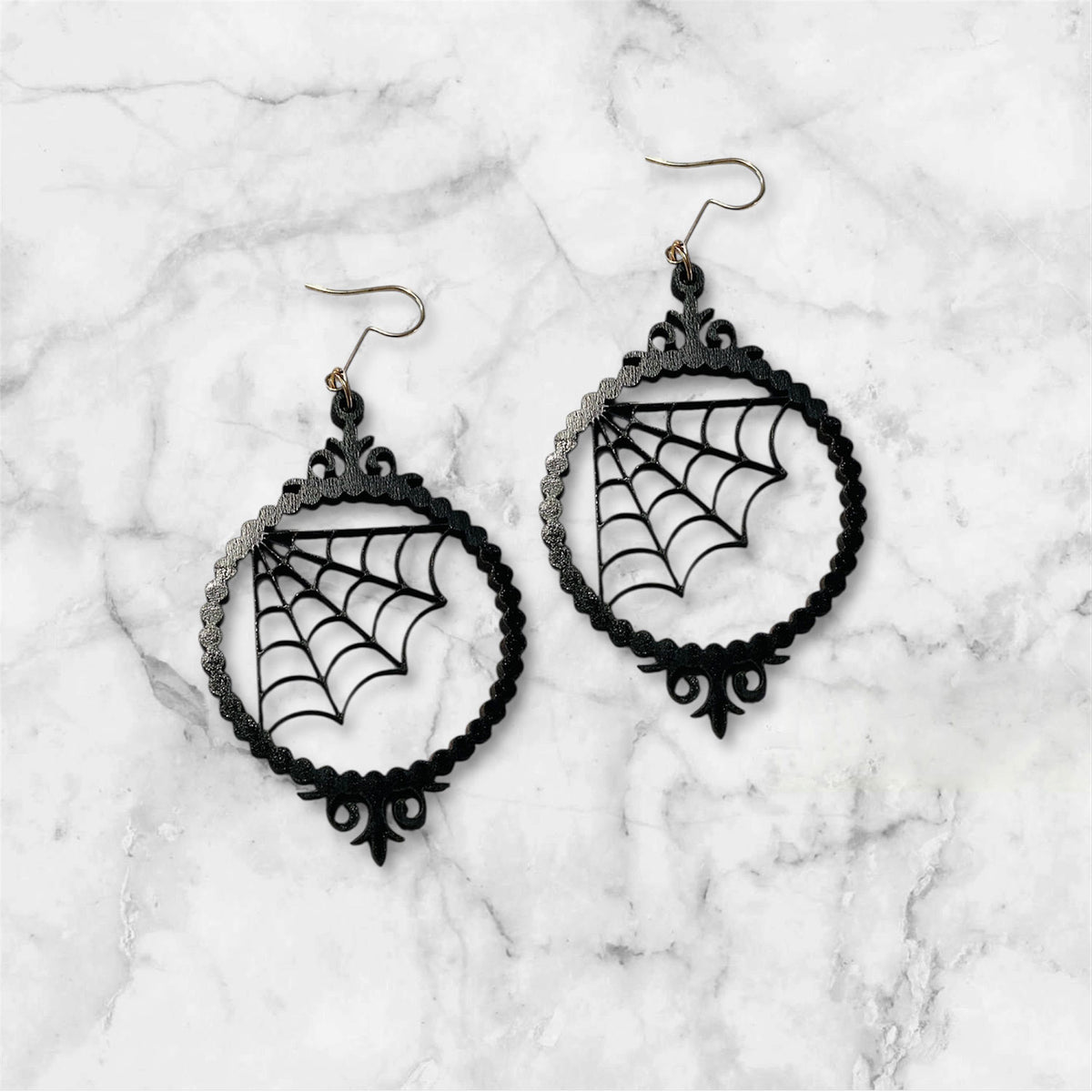 Spider Web Picture Frame Halloween Earrings - Glowforge