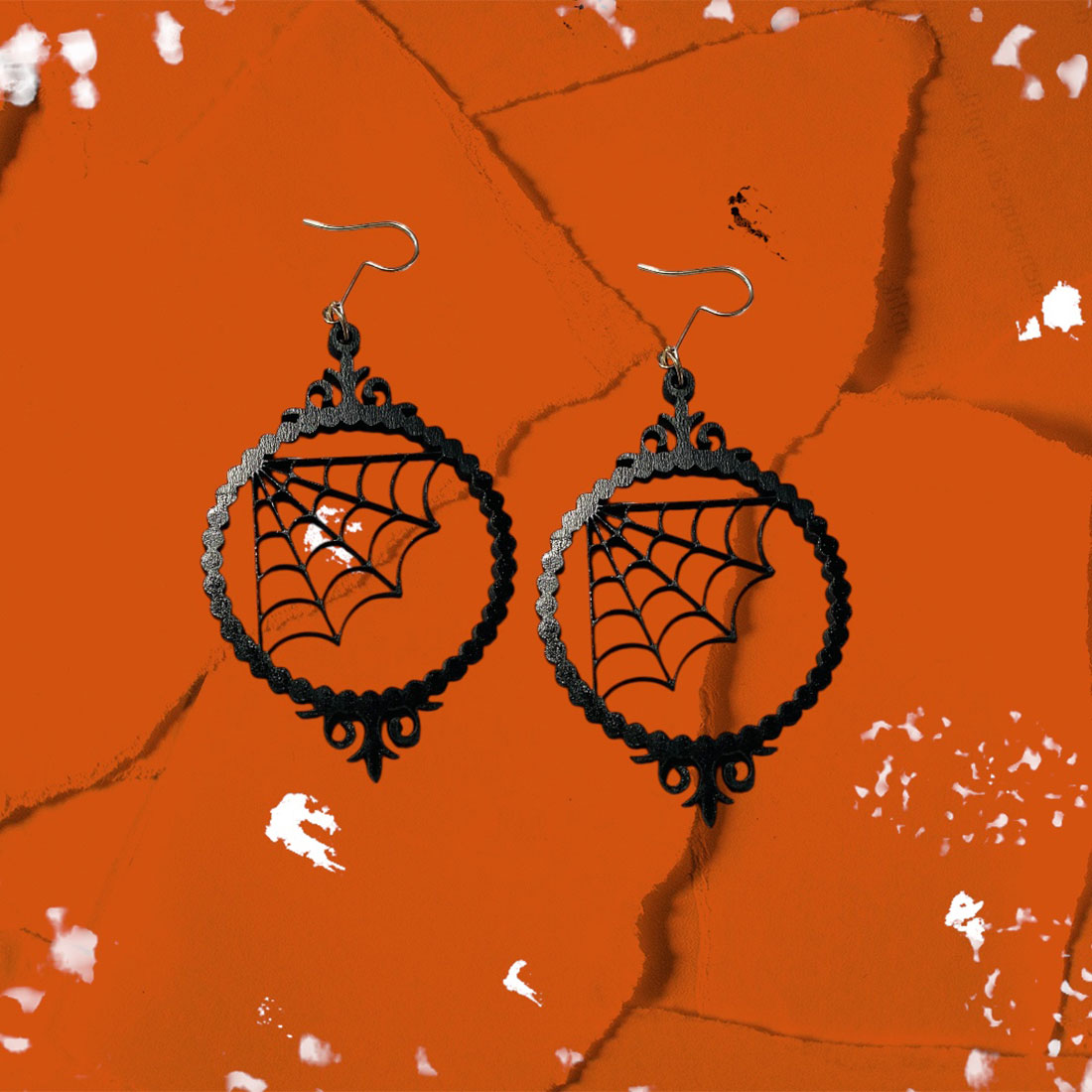Spider Web Picture Frame Halloween Earrings - Glowforge