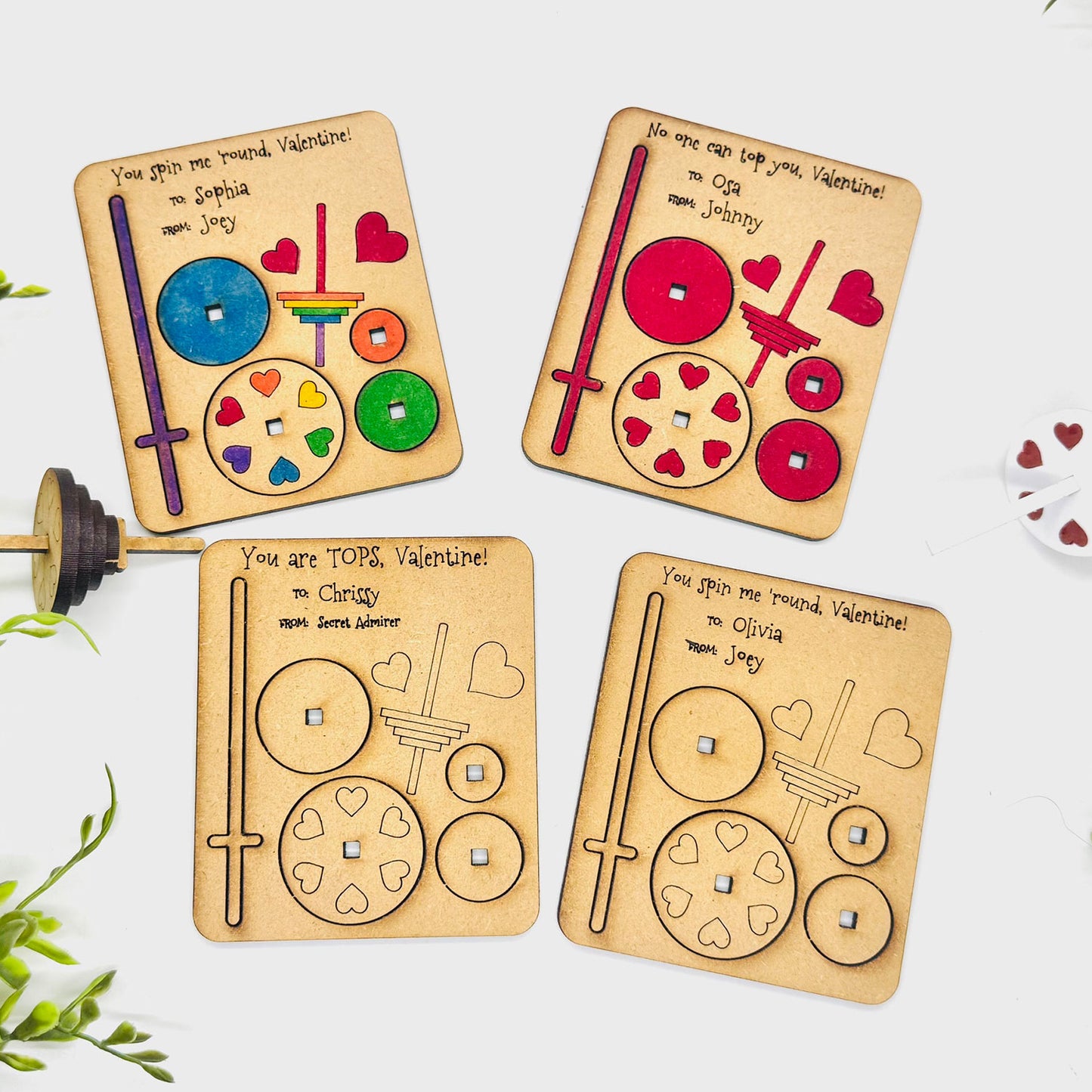 Spinning Top Editable Cards - Interactive Valentines (Set of 3) - Glowforge