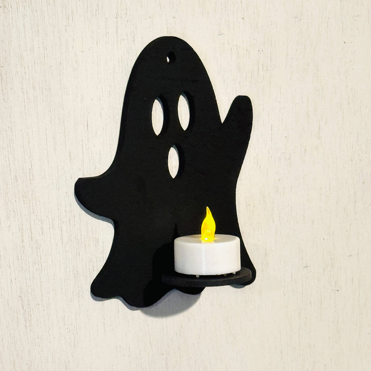Spooked Ghost LED Tea Light Candle Holder - Halloween Wall Decor - Glowforge