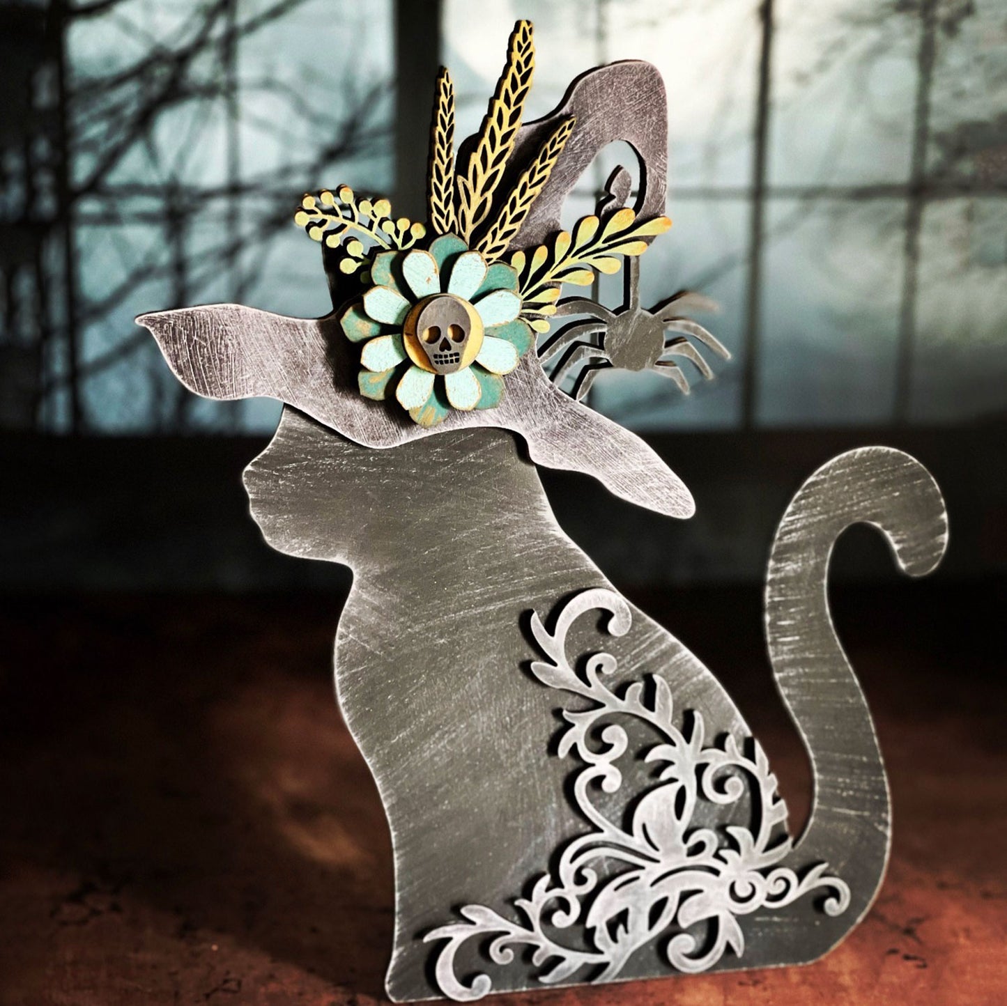 Spooky Halloween Cat Witch Shelf Leaner - Glowforge