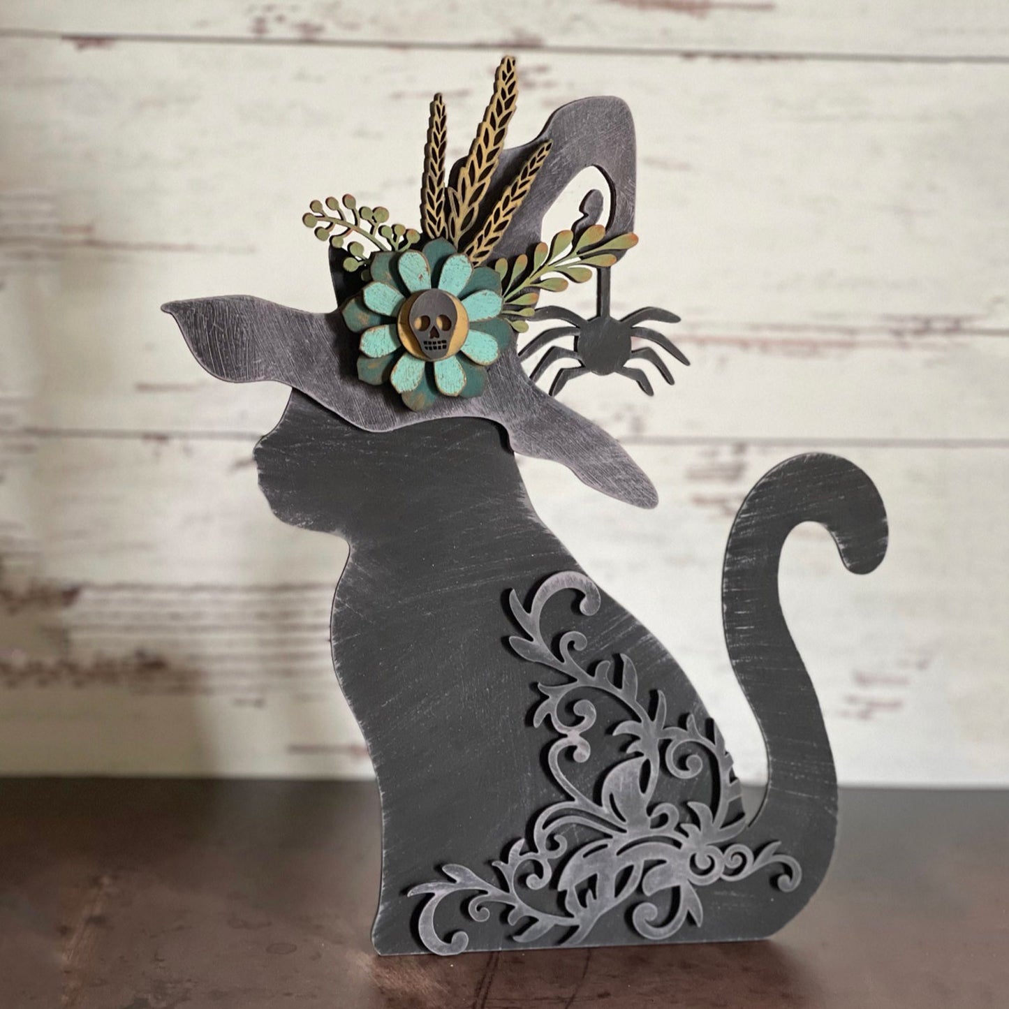 Spooky Halloween Cat Witch Shelf Leaner - Glowforge