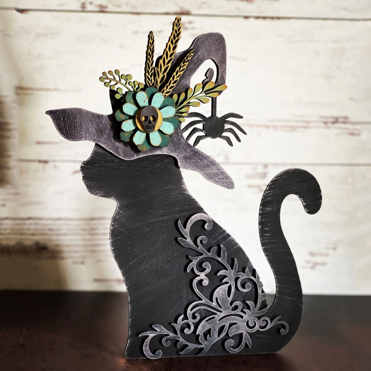 Spooky Halloween Cat Witch Shelf Leaner - Glowforge