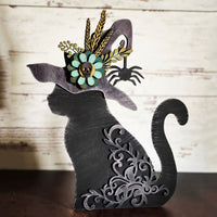 Spooky Halloween Cat Witch Shelf Leaner - Glowforge