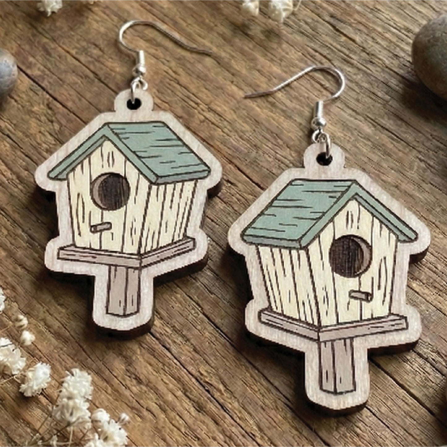 Spring Birdhouse Earrings - Glowforge