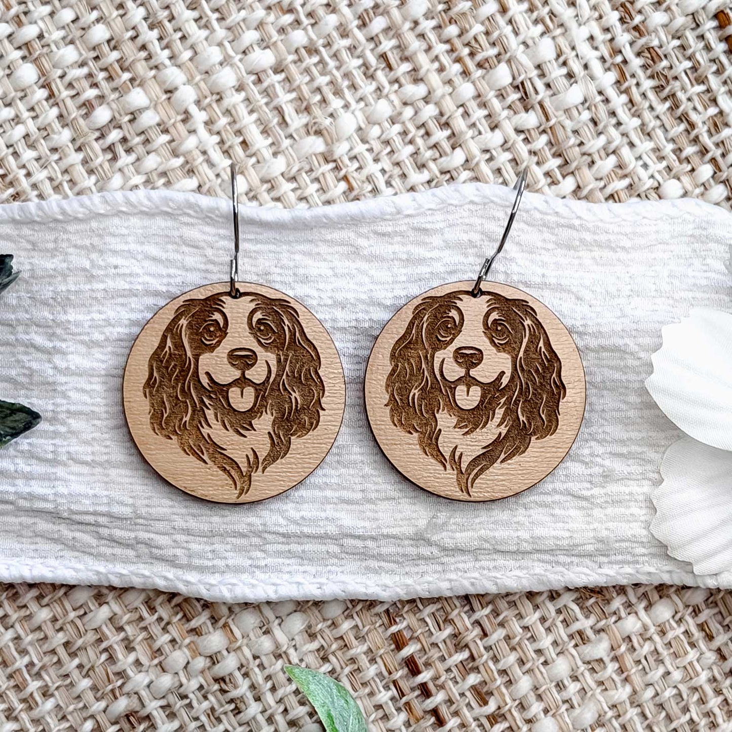 Springer Spaniel Engraved Disc Earrings - Glowforge