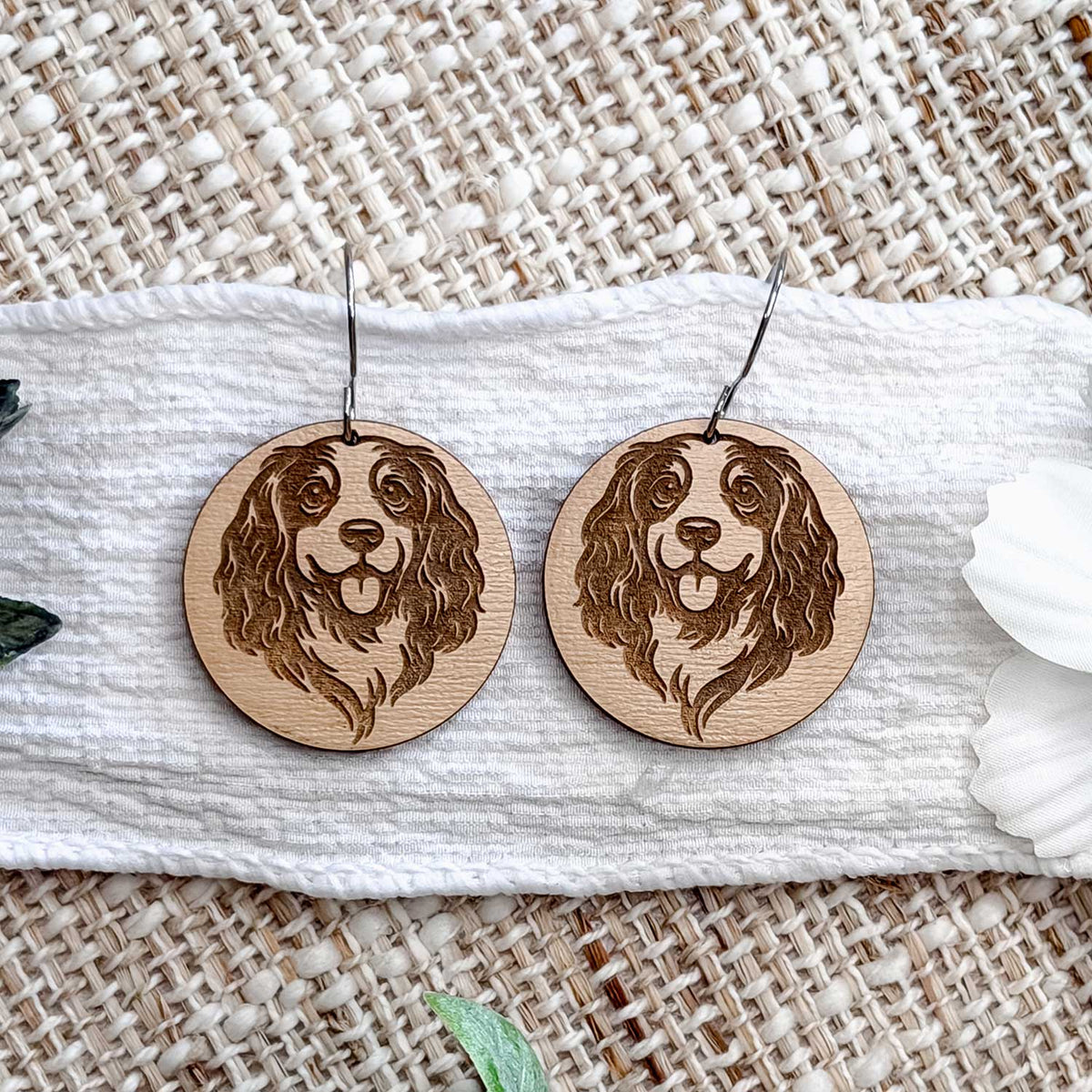 Springer Spaniel Engraved Disc Earrings - Glowforge